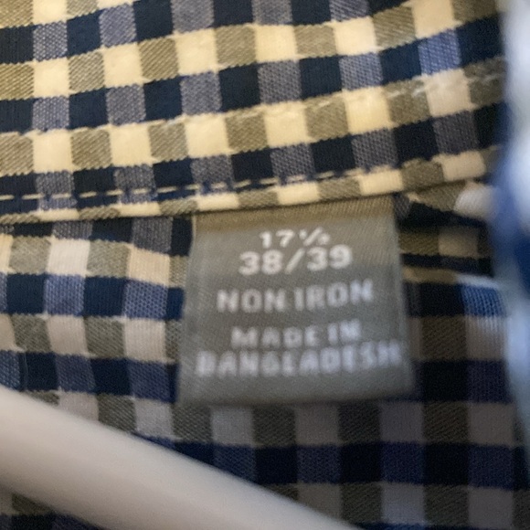 Michael Kors gingham mens 17 1/2 38/39 tall casual button down shirt blue white - Picture 5 of 10